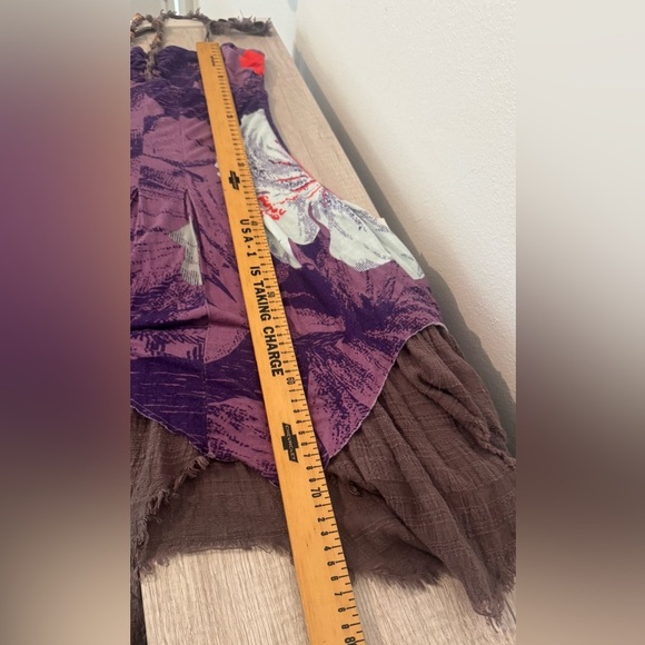 Free People Fairy Dress Asymmetrical Boho Purple Patchwork Hippie Y2K 90 Sz MED - Picture 6 of 12